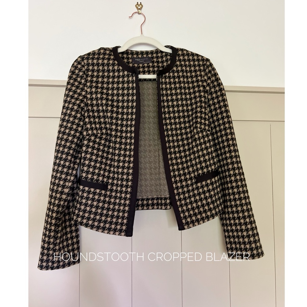 Marks & Spencer Houndstooth Cropped Blazer in Black and Cream